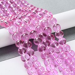 Hot Pink Drawbench Transparent Glass Beads Strands, Spray Painted, Round, Hot Pink, 8mm, Hole: 1.3~1.6mm, 31.4 inch