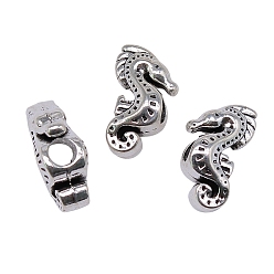 Antique Silver Alloy European Beads, Large Hole Beads, Sea Horse, Antique Silver, 19x11x8mm