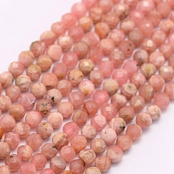 Rhodochrosite Natural Rhodonite Beads Strands, Grade AA, Faceted, Round, 3mm, Hole: 0.5mm, about 132pcs/strand, 15.7 inch(40cm)