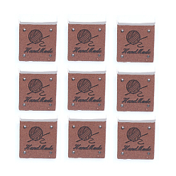 Brown Microfiber Label Tags, with Holes & Word Hand Made, for DIY Jeans, Bags, Shoes, Hat Accessories, Square, Brown, 25x25mm
