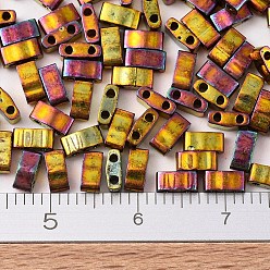 (HTL462) Металлический Золотой Ирис Миюки половина бусины тила, японский бисер, 2 отверстие, (htl 462) металлический ирис, 5x2.3x1.9 мм, отверстие : 0.8 мм, Около 250 шт / 10 г