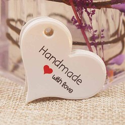 White Paper Gift Tags, Hang Tags, For Arts and Crafts, For Valentine's Day, Thanksgiving, Heart with Word Thank You, White, 32x39x0.4mm, Hole: 4mm
