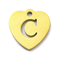 Letter C Ion Plating(IP) 304 Stainless Steel Pendant, Golden, Heart with Letter, Letter C, 12x12x1mm, Hole: 1.4mm