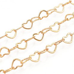 Real 18K Gold Plated Brass Heart Link Chains, Soldered, with Spool, Real 18K Gold Plated, 3x5.5x0.5mm, about 32.8 Feet(10m)/roll