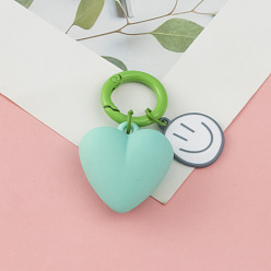 Medium Turquoise Love Heart Alloy Pendant Keychains with Smiling Face Charms, for Couple Bags Jewelry Accessories, Medium Turquoise, 3.5x3.2cm