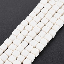 White Handmade Polymer Clay Beads Strands, Cube, White, 6x6x6mm, Hole: 1.2mm, about 62pcs/strand, 14.84 inch~15.75 inch(37.7cm~40cm)