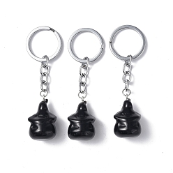 Obsidian Natural Obsidian Keychains, with Iron Keychain Clasps, Ghost, 8cm