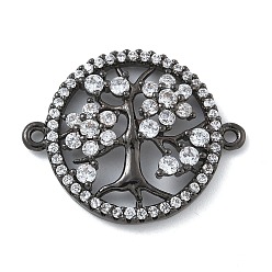 Черный Цвет Металла Стойка покрытие латунь прозрачный кубический цирконий плоский круглый с деревянное соединение подвески, долговечный, без кадмия и без свинца, металлический черный , 20.5x26.5x4 мм, отверстие : 1.4 мм