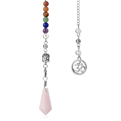 Rose Quartz Natural Rose Quartz Dowsing Pendulum Big Pendants, Undyed, with Platinum Plated Brass Findings, Cone Charm, 230mm