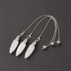 Хрусталь Подвесные подвески из натурального кварца, пулевые чары, латунная фурнитура с платиновым покрытием, 235x2.5 мм, отверстие : 1.7 мм