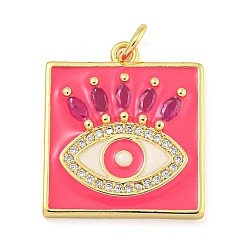 Темно-Розовый Стойка металлическая латунная микропрофилированная кубическая циркония подвески, с эмалью, без кадмия и без свинца, долговечный, реальный 18 k позолоченный, квадрат со сглазом, темно-розовыми, 21x18x3 мм, Перейти кольцо: 5x1 мм, Внутренний диаметр: 3.5 мм.