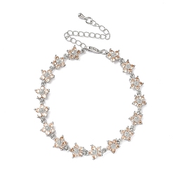 Персиковый Слойка Браслеты-цветы с кубическим цирконием, украшения из латуни для женщин, Реальная платина, розовые, 6-3/4 дюйм (17.2 см)