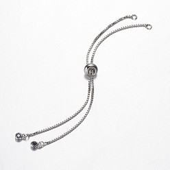 Платина Латунь браслет-цепочка решений, с кубического циркония, изготовление браслетов-слайдеров, платина, 5 дюйм (126 мм) x 1 мм, отверстие : 2 мм