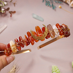 Красный Агат Обручи для волос из натурального красного агата, корона для волос, для женщин девушек, 200x150x8 мм