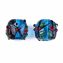 Темно-Голубой Ручной работы ухабистым Шарики Lampwork, бочка, ветка и глаз, глубокое синее небо, 16~17.5x16.5~20.5 мм, отверстие : 1.8~3.8 мм