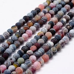 Black Frosted Natural Agate Beads Strands, Round, Dyed & Heated, Black, 8mm, Hole: 1mm, about 48pcs/strand, 14.5 inch