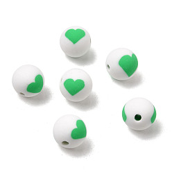 Зеленый Бусины из полимерной глины , круглые с сердца шаблона, зелёные, 10 мм, отверстие : 1.5 мм