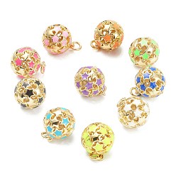 Mixed Color Brass Enamel Charms, with Jump Ring, Real 18K Gold Plated, Long-Lasting Plated, Round with Star, Mixed Color, 14.5x12.5mm, Jump Ring: 5x1mm, Hole: 3mm