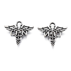 Antique Silver Tibetan Style Alloy LPN Caduceus Medical Symbol Charms, Cadmium Free & Lead Free, Wing with Snake, Antique Silver, 14x15x2mm, Hole: 1.4mm, about 1600pcs/1000g