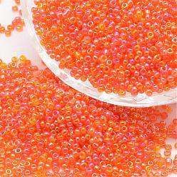 Coral 6/0 Round Glass Seed Beads, Grade A, Transparent Colours Rainbow, Coral, 3.6~4.0mm, Hole: 1.2mm, about 5000pcs/pound
