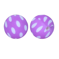 Violet Round with Wave Point Print Pattern Food Grade Silicone Beads, Silicone Teething Beads, Violet, 15mm