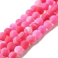 Hot Pink Natural Crackle Agate Beads Strands, Dyed, Round, Grade A, Hot Pink, 4mm, Hole: 0.8mm, about 93pcs/strand, 15 inch
