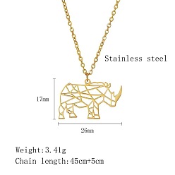 Rhinoceros 304 ожерелья с геометрическими фигурами животных из нержавеющей стали, ожерелья с цепочкой на ключицы для женщин, золотые, носорог, 17.72 дюйм (45 см)