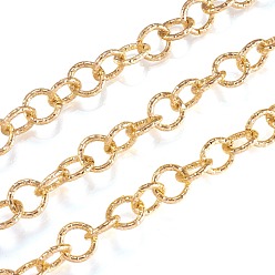 Light Gold Aluminium Rolo Chains, Belcher Chain, Textured, with Spool, Unwelded, Light Gold, 11.5x2mm, about 32.8 Feet(10m)/roll