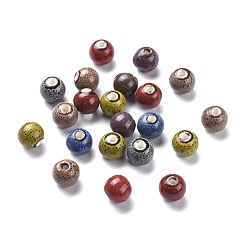 Mixed Color Handmade Fancy Antique Glazed Porcelain Beads, Round, Mixed Color, 10mm