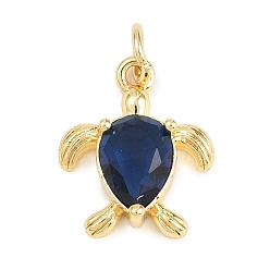 Синий Латунные микро проложить кубического циркония подвески, прелести черепахи, без кадмия и без свинца, реальный 18 k позолоченный, синие, 15.5x13x4.5 мм, отверстие : 3 мм