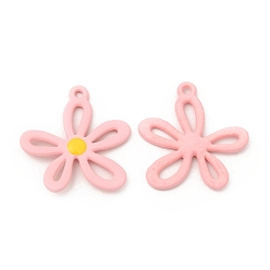 Pink Стойки подвески обшивки сплава, окрашенные распылением цветочные подвески, без кадмия, без никеля и без свинца, розовые, 27x24.5x3 мм, отверстие : 1.8 мм