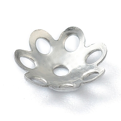 Stainless Steel Color 304 Stainless Steel Bead Caps, Hollow Multi-Petal, Flower, Stainless Steel Color, 7x1.7mm, Hole: 1mm