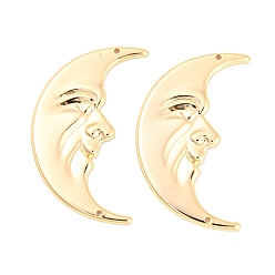 Real 18K Gold Plated Brass Connector Charms, Crescent Moon Face Links, Real 18K Gold Plated, 46.5x27x2mm, Hole: 1.2mm
