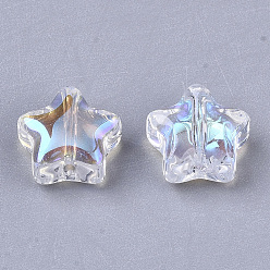 Clear AB Transparent Glass Beads, AB Color Plated, Star, Clear AB, 8x8x4mm, Hole: 0.8~1mm