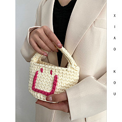 Milky white finished product package small to send inner bag + pearl chain smile smiling face bag hand-woven bag diy material bag cloth strip wool crochet homemade hand bag female