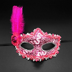 Camélia Mascarade de plumes masques, masque de broderie scintillant, pour les accessoires de costumes de fête, camélia, 250x200mm