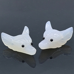 Natural Agate Natural White Agate Carved Healing Wolf Head Figurines, Reiki Energy Stone Display Decorations, 46x33mm