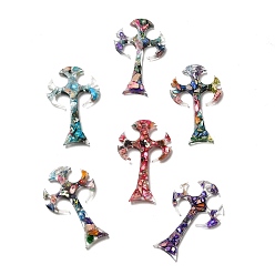 Mixed Color Transparent Resin Pendants, Religion Cross Charms, with Natural Opal and Dyed Imperial Jasper, Mixed Color, 47x29x4mm, Hole: 3mm