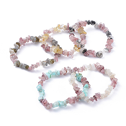 Mixed Stone Natural Mixed Stone Chip Stretch Bracelets, Inner Diameter: 2-1/8~2-1/4 inch(5.3~5.5cm)