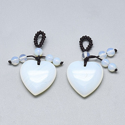 Opalite Opalite Pendants, with Braided Nylon Cord, Heart, 45~50mm, Hole: 5~7mm