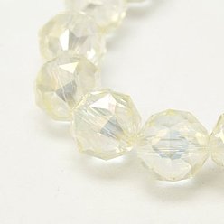 Light Yellow Electroplate Glass Beads Strands, Full Pearl Luster Plated, Faceted, Round, Light Yellow, 8mm, Hole: 1mm