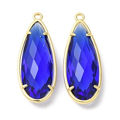 Blue Transparent Resin Pendants, Faceted Teardrop Charms with Rack Plating Real 18K Gold Plated Brass Findings, Cadmium Free & Lead Free, Long-Lasting Plated, Blue, 36.5x14x7.5mm, Hole: 1.8mm