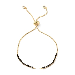 Black Brass Micro Pave Cubic Zirconia Box Chain Slider Bracelet Makings, Fit for Connector Charms, Long-Lasting Plated, Real 18K Gold Plated, Cadmium Free & Lead Free, Black, Single Chain Length: about 4-7/8 inch(12.5cm)