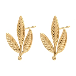Золотой 304 Выводы серьги из нержавеющей стали шпилька, лист, с петлей, золотые, 23.5x17 мм, отверстие : 1.5 мм, штифты : 1 мм