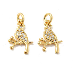 Golden Bird Brass Micro Pave Clear Cubic Zirconia Pendants, with Jump Rings, Cadmium Free & Lead Free, Golden, 15x10.5x1.6mm, Hole: 2.8mm