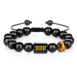 888-bracelet Stylish Natural Obsidian Bead Bracelet with 000-999 Digits - 10mm Diameter