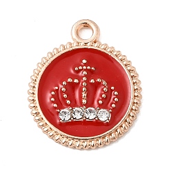 Красный Подвески из эмали и сплава, со стразами, плоско-круглые, красные, 19.5x16.5x2 мм, отверстие : 1.8 мм