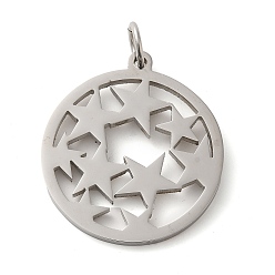 Star 304 Stainless Steel Pendants, with Jump Ring, Flat Round, Stainless Steel Color, Star, 33x29.5x2mm, Hole: 5.5mm