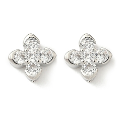 Платина Латунные микро проложить кубического циркония бусы, цветок, долговечный, без кадмия и без свинца, стойки покрытие, платина, 7x7x4 мм, отверстие : 1 мм
