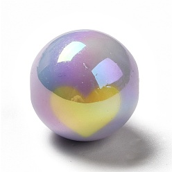 Средний Фиолетовый Двухцветное УФ-покрытие радужных переливающихся акриловых бусин, круглые с сердцем, средне фиолетовый, 16.5x16 мм, отверстие : 2.5 мм